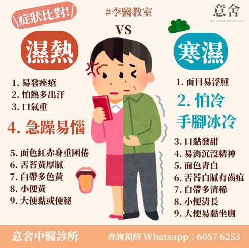 濕熱寒濕症狀比對